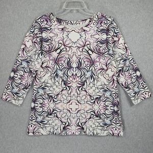 T by Talbots Top Womens Sp Petite Cotton Blend 3/4 Sleeve Multicolor